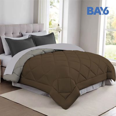 BAY6 Microfibre Solid Colour Double Bed Comforter - Brown/Beige | 210 x 220 cm