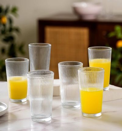 Nestasia Transparent Tall Glass Tumblers - Set of 6 | 300 ml