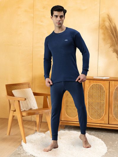 Lux Cottswool Men's Solid Thermal Set | Blue - M