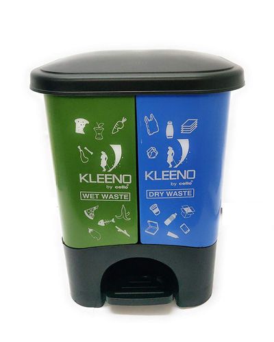 Cello Duo Plastic Dustbin Dry Waste 20 Liters, Green and Blue 2 In 1 Trash Can/Plastic Garbage Bins