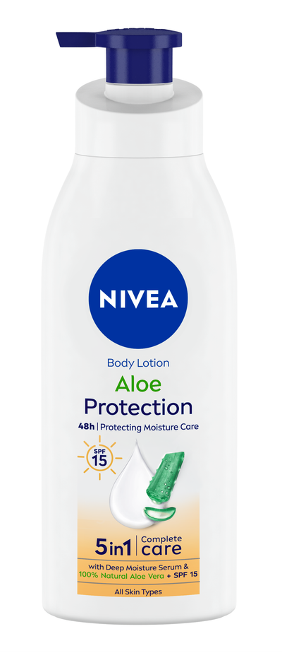 NIVEA Aloe Protection Body Lotion SPF 15|Aloe Vera Extracts & Deep Moisture Serum|Men & Women