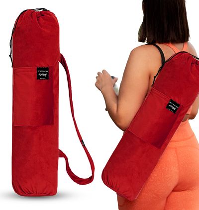 Strauss Velvet Yoga Mat Bag with Shoulder Strap, (Red)