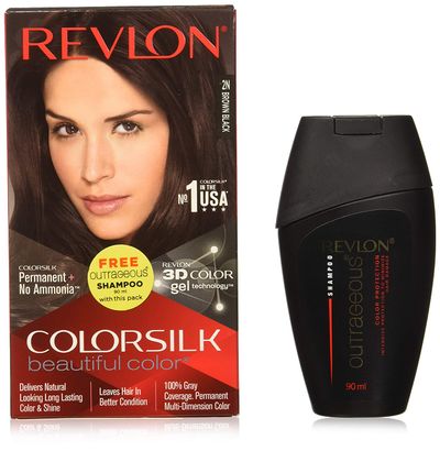 Revlon ColorSilk Hair Color with Keratin - 2N Brown Black - (with Outrageous Shampoo 90 ml)