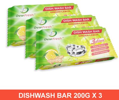Dew Fresh Ginger & Lemon Dishwash Bar (Pack of 3)