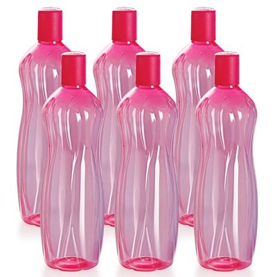 Cello Sipwell Pet Water Bottle | Leak proof and Break proof | 1000ml, Set of 6 | Pink