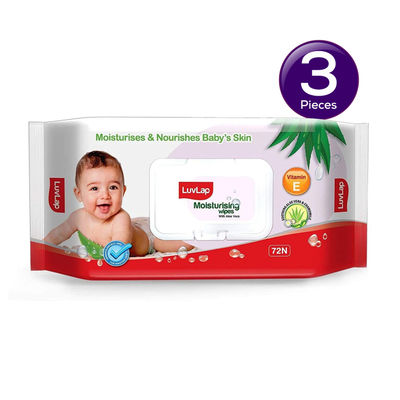 Luvlap Baby Wipes with Aloe Vera (with LID) 72 pc X 3 Combo
