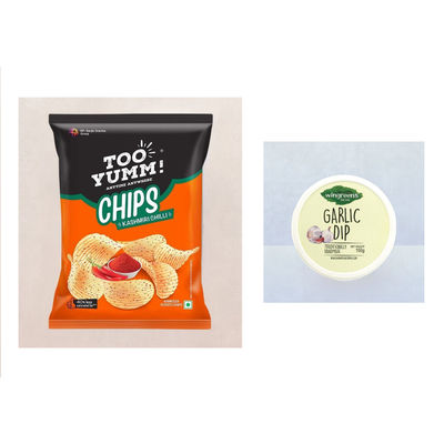 Too Yumm - Potato Chips Kashmiri Chilli(82gms) & Wingreens Garlic Dip(150gms) Combo