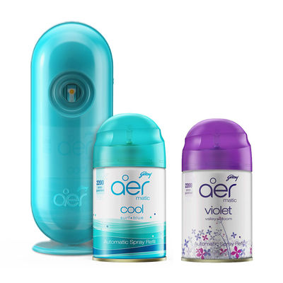 Godrej Aer Matic Kit (Machine + 1 Refill) - Automatic Room Fresheners - Cool Surf Blue(225ml) & Godrej Aer Matic Refill - Automatic Room Fresheners - Violet Valley Bloom(225ml) Combo