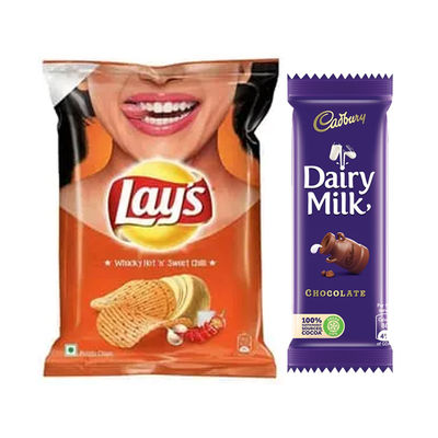 Lay'S West Indies Hot 'N' Sweet Chilli Potato Chips(50gms) & Cadbury Dairy Milk Chocolate Bar(23gms) Combo
