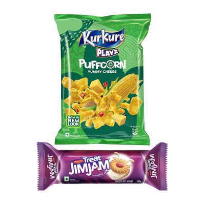 Britannia Treat Jimjam Cream Biscuits(92gms) & Kurkure Yummy Puffcorn Yummy Cheese Chips(55gms) Combo