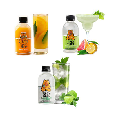 Tipsy Tiger - Orange & Kaffir Lime Mojito Cocktail Mixer(250ml), Tipsy Tiger Sunny Margarita With Meyer Lemon(250ml) & Tipsy Tiger Classic Mojito With Lemon & Mint(250ml) Combo
