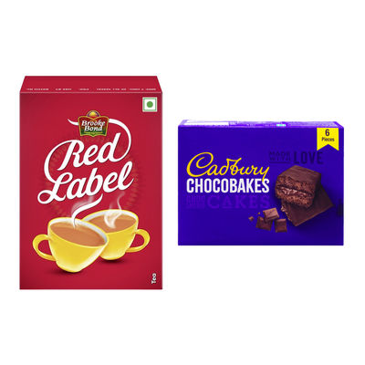 Brooke Bond Red Label Tea(250gms) & Cadbury Chocobakes Choclayered Cakes(114gms) Combo