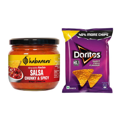 Habanero Spicy Salsa Dip(270gms) & Doritos Nacho Chips - Sweet Chilli Flavour(53gms) Combo