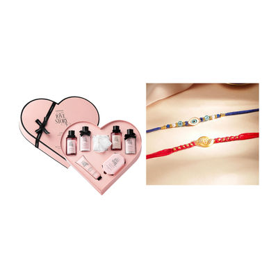Kimirica Love Story Moment Gift Set 1 Piece(1pc) & Rubans Gold Toned Set Of 2 Evil Eye And Om Motif Stone Studded And Beaded Rakhi(2pc) Combo