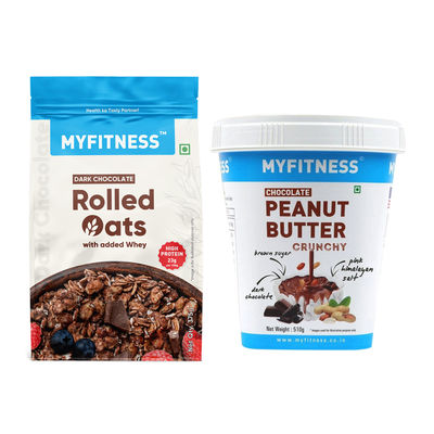 Myfitness Dark Chocolate Oats With Added Whey(375gms) & Myfitness Chocolate Peanut Butter Crunchy(510gms) Combo