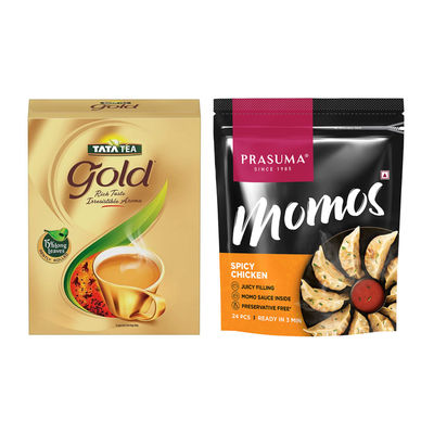 Tata Tea Gold(250gms) & Prasuma Spicy Chicken Momos(24pc) Combo