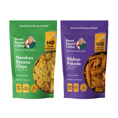 Sweet Karam Coffee Kerala Nendran Banana Chips 65.0 Gram(65gms) & Sweet Karam Coffee Ribbon Pakoda 95.0 Gram(95gms) Combo