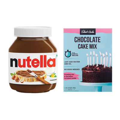 Ferrero Nutella Hazelnut Spread(180gms) & The Select Aisle Eggless Chocolate Cake Mix (Including Frosting And Sprinkles)(365gms) Combo