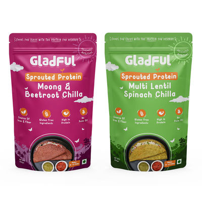 Gladful Beetroot Protein Sprouted Lentils And Millets Instant Chilla Mix(200gms) & Gladful Spinach Protein Sprouted Lentils And Millets Instant Chilla Mix(200gms) Combo 