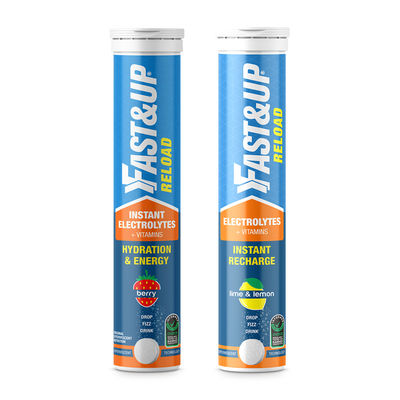 Fast&Up Reload Berry Instant Energy Drink 5 Essential Electrolytes(20pc) & Fast&Up Reload Lime & Lemon Instant Energy Drink 5 Essential Electrolytes(20pc) Combo