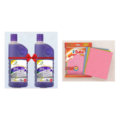 Dew Fresh Floor Cleaner Lavender(1l) & Gala Sponge Wipe 3Pcs Set(3pc) Combo