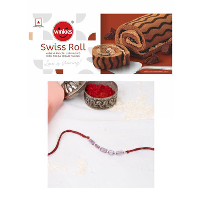 Winkies Swiss Roll Chocolate(165gms) & Intuition Boost Thread Rakhi(1pc) Combo