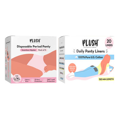 Plush Disposable Period Panty - L-Xl 5.0 Piece(5pc) & Plush Daily Panty Liner (Ultra Thin) 20.0 Piece(20pc) Combo