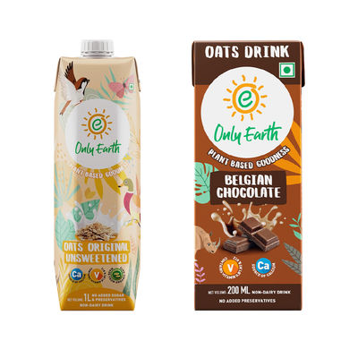 Only Earth Oats Beverage Unsweetened, Non-Dairy Drink, Lactose Free(1l) & Only Earth Oats Belgian Chocolate Milk Shake Tetrapack(200ml) Combo