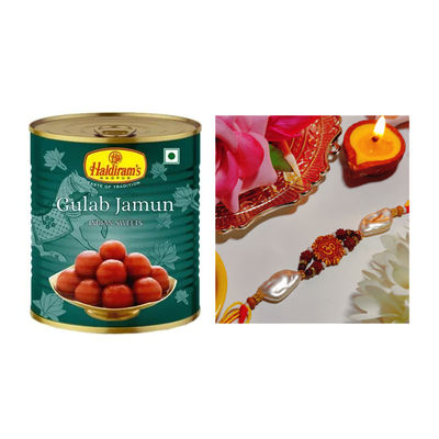 Haldiram'S Gulab Jamun(1kg) & Om & Rudraksh Pendant With White Kaudi Shaped Moti(1pc) Combo