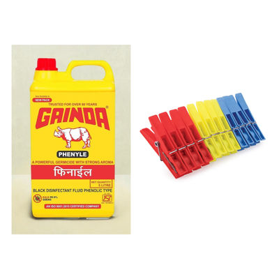 Gainda Black Disinfectant Phenyle(5l) & Civic Plastic Cloth Hanging Clips Set Of 12 Pieces (Assorted)(12pc) Combo