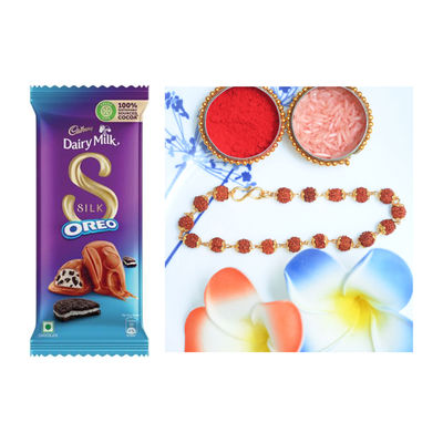 Cadbury Dairy Milk Silk Oreo Chocolate Bar(130gms) & Aurum Bracelet Rakhi With Rudraksh(1pc) Combo