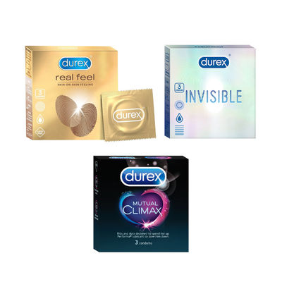 Durex Real Feel Pack of 3(3pc), Durex Invisible Pack of 3(3pc) & Durex Mutual Climax Pack of 3(3pc) Combo