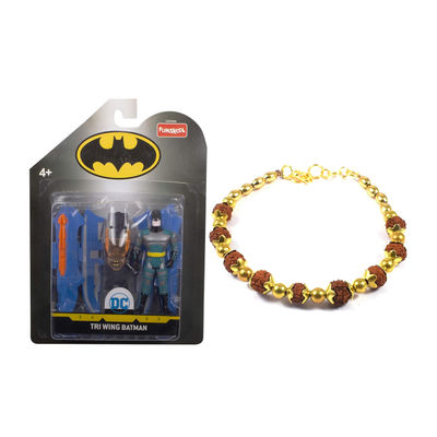 Warner Bro.Action Figures Tri-Wing Batman(1pc) & Blue Smiley Applique Silicone Bracelet(1pc) Combo
