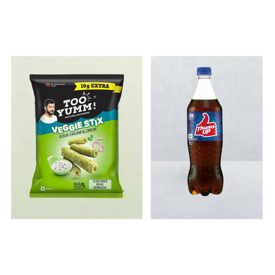 Too Yumm! Sour Cream & Onion Veggie Stix | Munching Snack | On-The-Go Munchies(75gms) & Thums Up Soft Drink(750ml) Combo