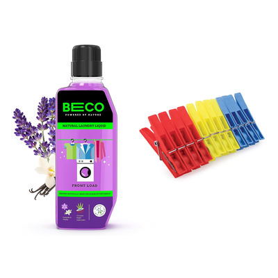 Beco Front Load Laundry Liquid Detergent(1l) & Civic Plastic Cloth Hanging Clips Set Of 12 Pieces (Assorted)(12pc) Combo