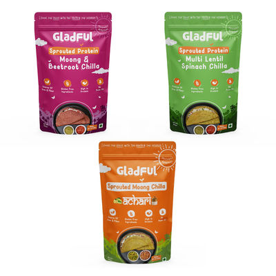 Gladful Beetroot Protein Sprouted Lentils and Millets Instant Chilla Mix(200gms), Gladful Spinach Protein Sprouted Lentils and Millets Instant Chilla Mix(200gms) & Gladful Achari Instant Chilla(200gms) Combo