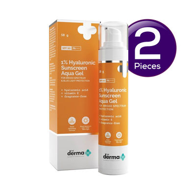 The Derma Co 1% Hyaluronic Sunscreen Aqua Ultra Light Gel With Spf 50 Pa++++ For Broad Spectrum Uv A Uv B & Blue Light Protection 50 g Combo