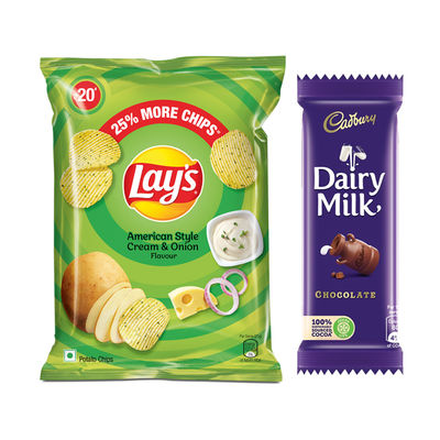 Lay'S American Cream & Onion Potato Chips(50gms) & Cadbury Dairy Milk Chocolate Bar(23gms) Combo