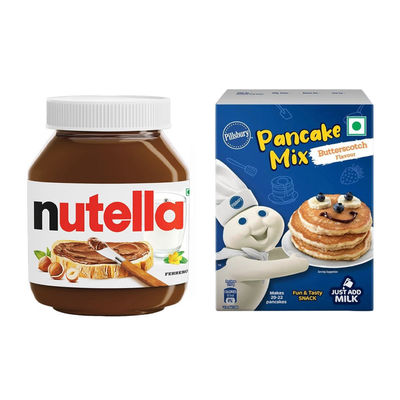 Ferrero Nutella Hazelnut Spread(180gms) & Pillsbury Butterscotch Flavour Pancake Mix 2-Minute Pancake Mix For Kids No-Preservatives(500gms) Combo