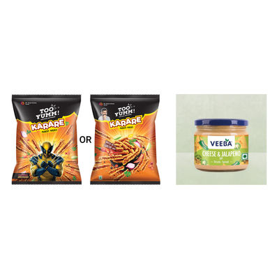 Too Yumm! Karare Baked Munchy Masala Crisps(70gms) & Veeba Cheese And Jalapeno Dip(300gms) Combo