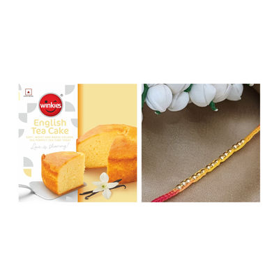 Winkies English Tea Cake(250gms) & Gold Moti Woven In Mauli Rakhi For Brother(1pc) Combo