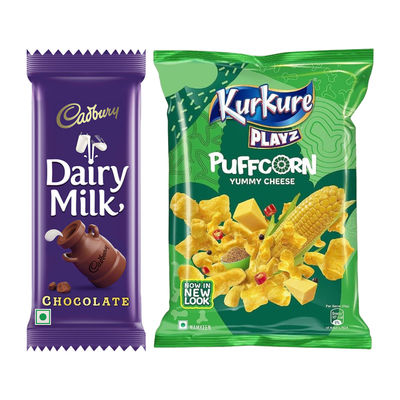 Kurkure Yummy Puffcorn Yummy Cheese Chips(52gms) & Cadbury Dairy Milk Chocolate Bar(23gms) Combo