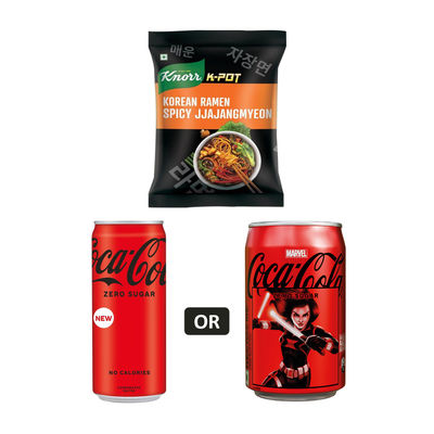 Knorr Korean Ramen Spicy Jjajangmyeon Veg Meal(110gms) & Coke Zero Can(300ml) Combo