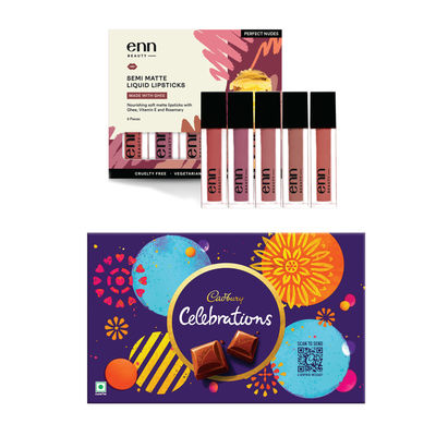 Enn Beauty Semi Matte Liquid Lipsticks (Perfect Nudes)(7.5ml) & Cadbury Celebrations Assorted Chocolate Gift Pack(178.8gms) Combo