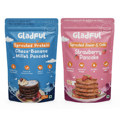 Gladful Strawberry Pancake Jowar And Oats Mix(150gms) & Gladful Choco Pancake Sprouted Millets And Masoor Mix(150gms) Combo