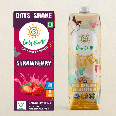 Only Earth Oats Beverage Unsweetened, Non-Dairy Drink, Lactose Free(1l) & Only Earth Oats Strawberry Plant-Based Shake(200ml) Combo 