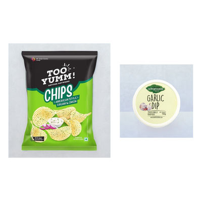 Too Yumm - Potato Chips American Sour Cream And Onion(84gms) & Wingreens Garlic Dip(150gms) Combo