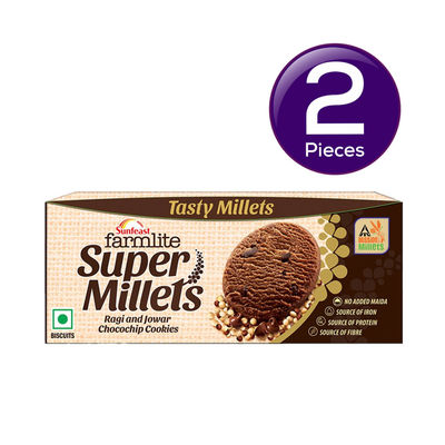 Sunfeast Farmlite Super Millets Ragi and Jowar Chocochip Cookies,Delightfully Tasty & Crunchy 75 g Combo