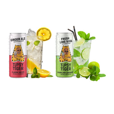 Tipsy Tiger Ginger Ale (With Real Ginger)(250ml) & Tipsy Tiger Fresh Lime Soda(250ml) Combo