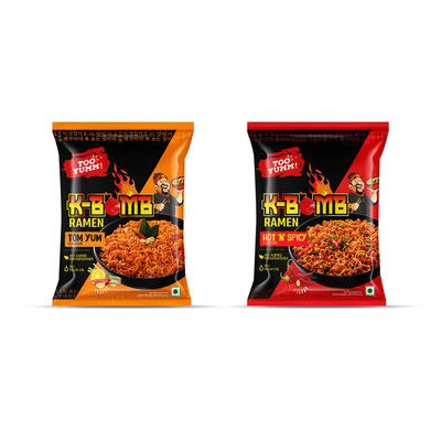 Too Yumm! K-Bomb Tom Yum | Ready To Cook Instant Noodles | 100% Veg | Thai Noodles(80gms) & Too Yumm! K-Bomb Hot N Spicy | Ready To Cook Instant Noodles | 100% Veg | Korean Noodles(79gms) Combo